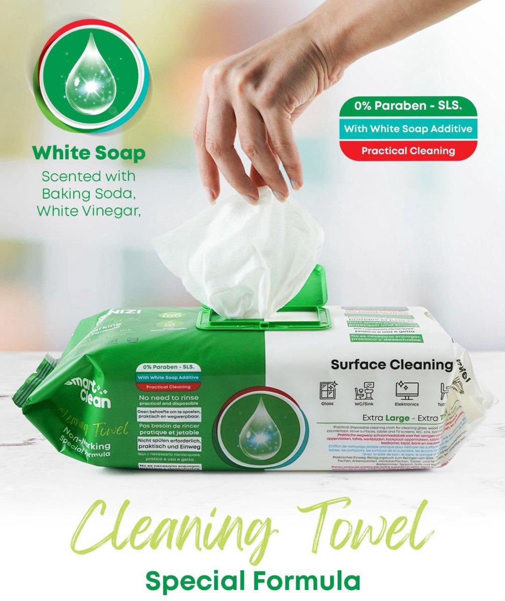 Cleanizi Lingettes Nettoyantes au Savon Blanc Extra Grandes 100 pièces