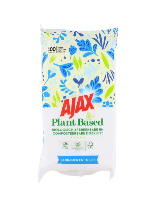 Ajax Schoonmaakdoekjes Plant Based Badkamer & Toilet 100 stuks