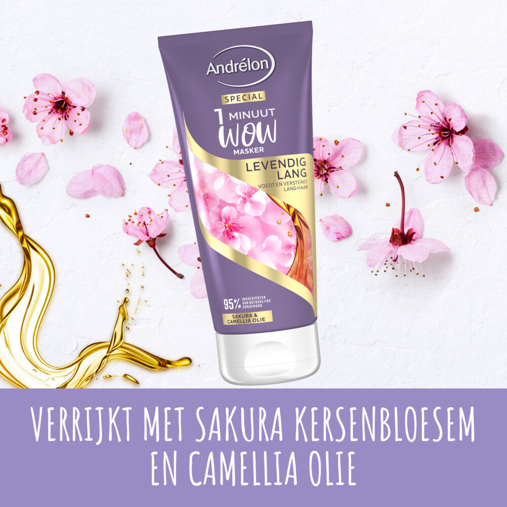 Andrélon 1 Minuut Wow Masker Levendig Lang 180 ml