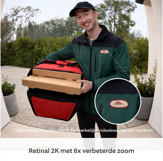 Illustratie van een bezorger voor de deur met detailvergroting voor Retinal 2K en 6x zoom