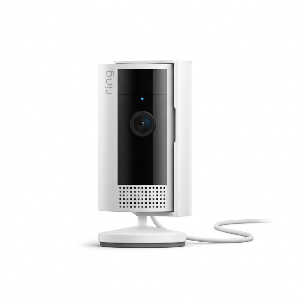 Ring Indoor Cam 2e generatie wit op een witte achtergrond