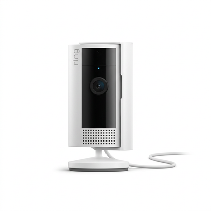 Ring Indoor Cam 2e generatie wit op een witte achtergrond