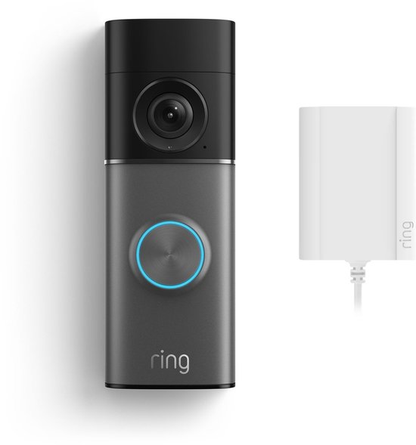 Ring Wired Video Doorbell Pro 4K Zilverglans met stekkeradapter op witte achtergrond