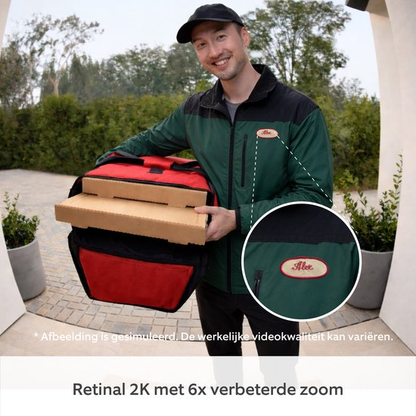 Illustratie van een bezorger met detailvergroting voor Retinal 2K-video en 6x digitale zoom